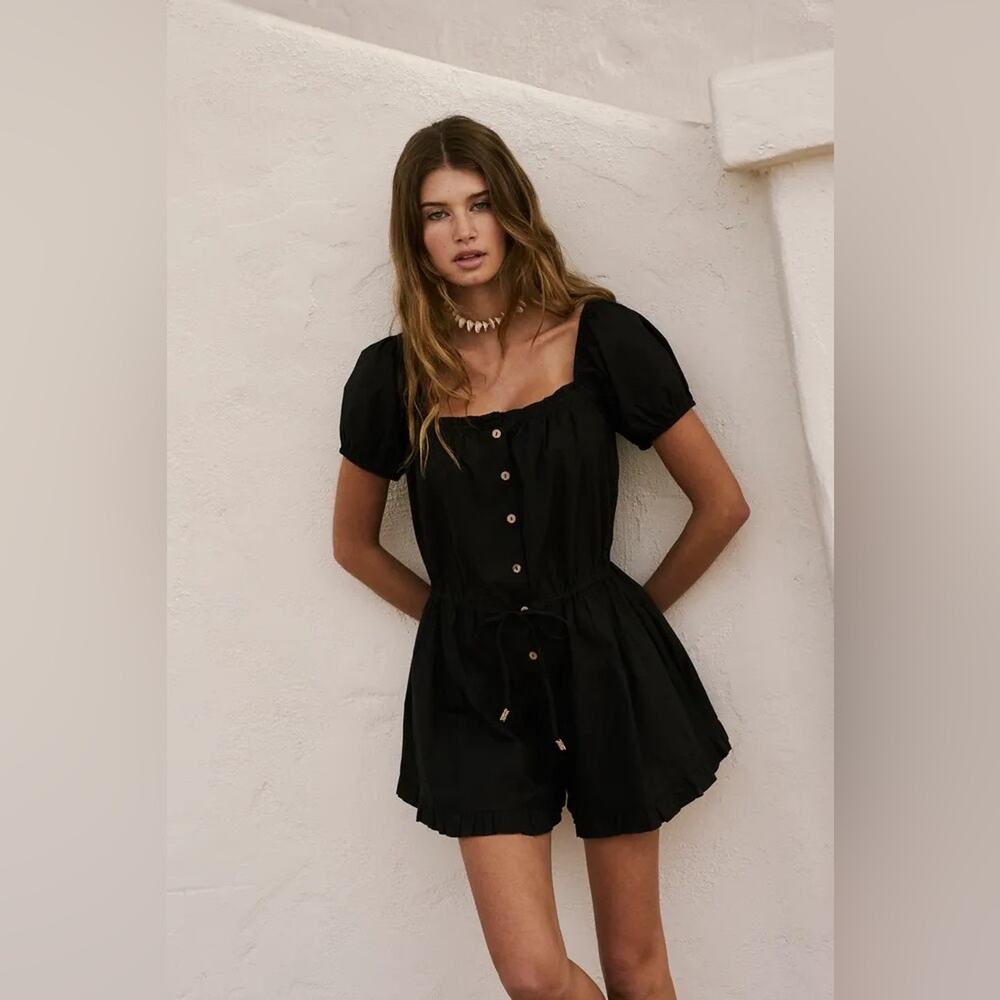 Free People Black Button-Front Romper